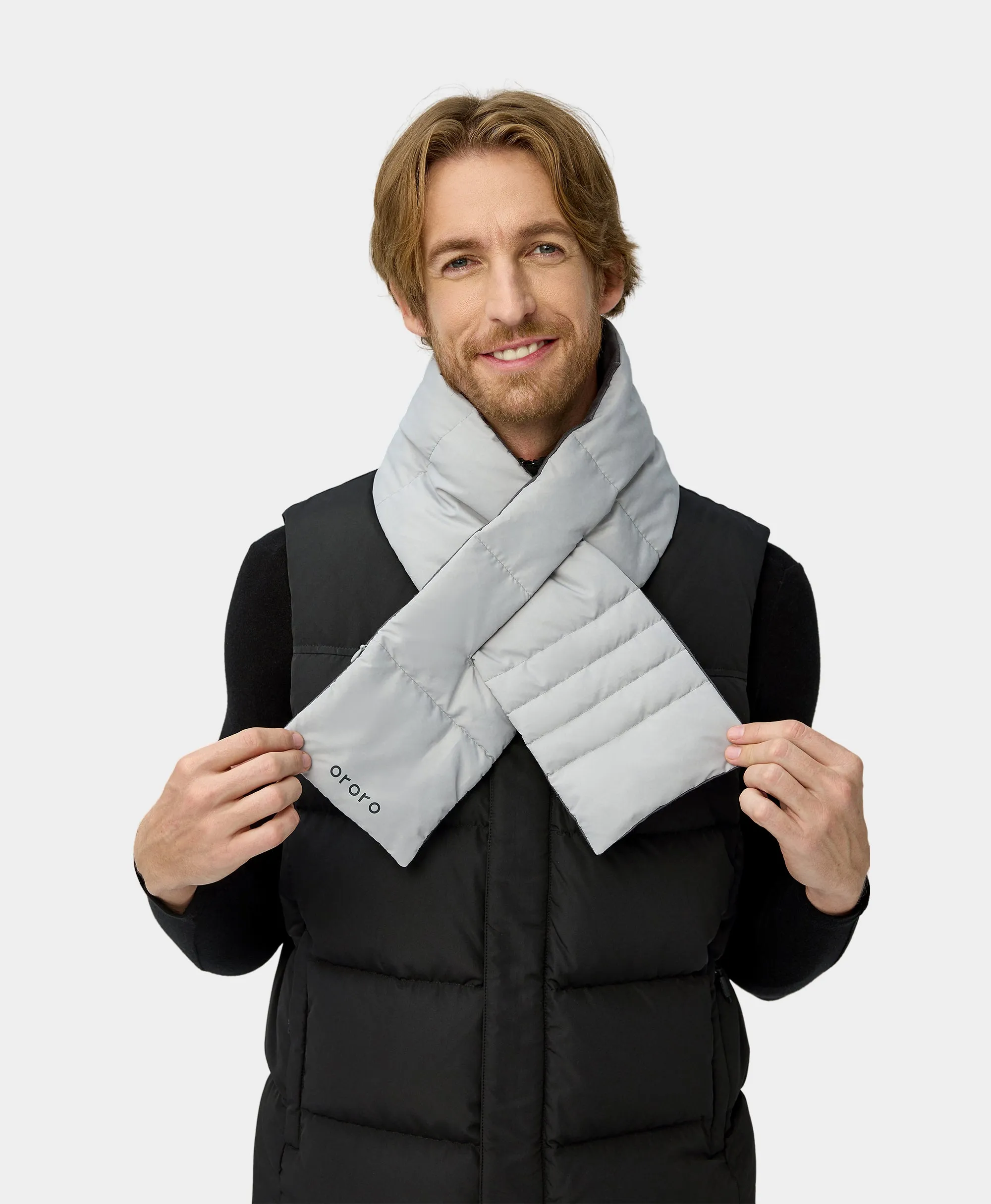 Unisex Heated Puffer Down Scarf - Black / Light Grey