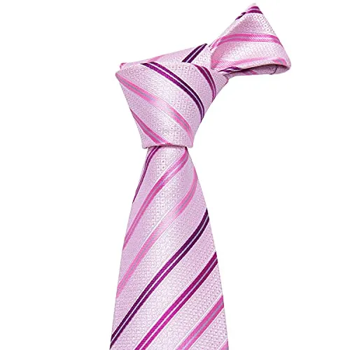 YOHOWA Pink Necktie Men Silk Striped Ties Pocket Square Cufflinks Set for Wedding Party Tuxedo Gift Box